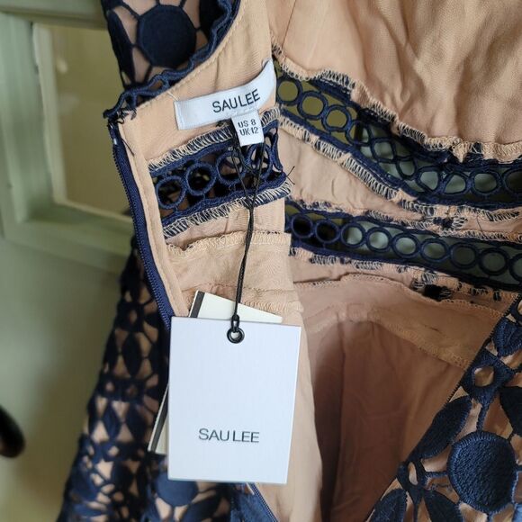 New Sau Lee navy lace fit & flare dress size 8 - Picture 5 of 8